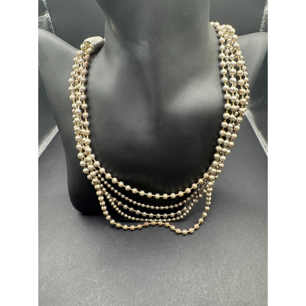 Vintage Dana Buchman Multi Strand Round Ball Beaded Silver Tone Layered Necklace